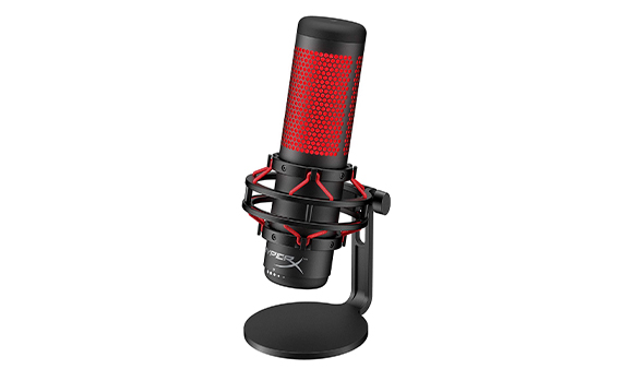 Microfone HyperX QuadCast preto e vermelho